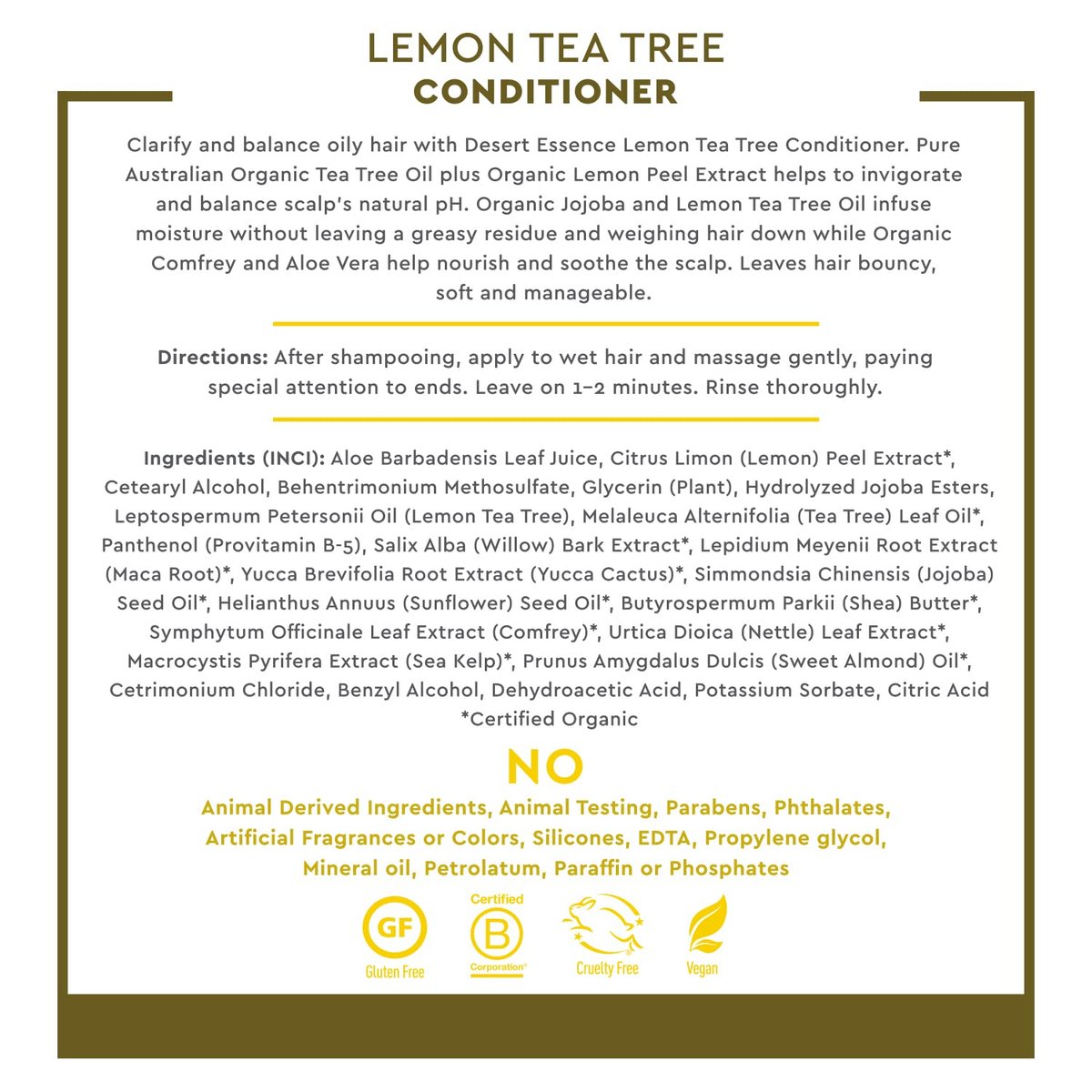 Desert Essence Lemon Tea Tree Clarifying Conditioner with Provitamin B5, Organic Lemon Peel Extract & Aloe - Sulfate-Free, Vegan, Cruelty-Free - 8 oz - görsel 4