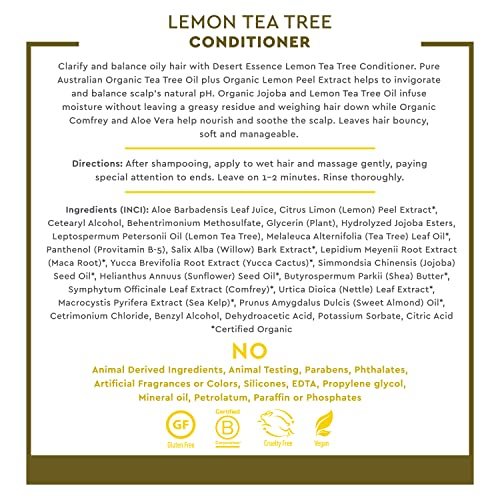 Desert Essence Lemon Tea Tree Clarifying Conditioner with Provitamin B5, Organic Lemon Peel Extract & Aloe - Sulfate-Free, Vegan, Cruelty-Free - 8 oz - görsel 3