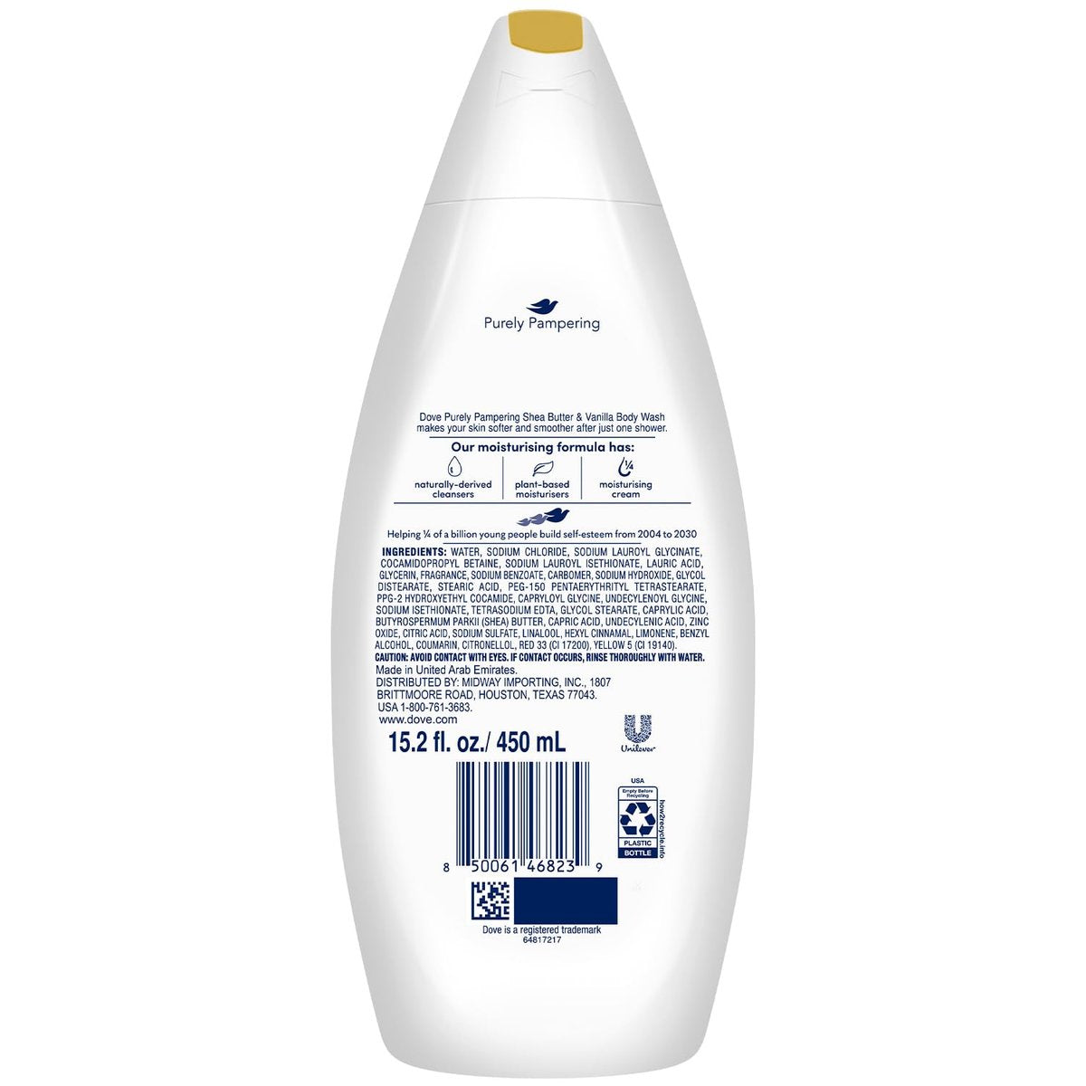 Dove Purely Pampering Body Wash 2-Pack – Shea Butter & Vanilla, 15.2 oz Each for Soft, Smooth Skin Avelisse