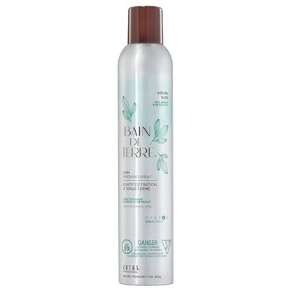 Bain de Terre Infinite Hold Firm Finishing Spray - Lasting Control & Shine, Heat & Humidity Protection, Argan & Monoi Oils, Paraben-Free, Color-Safe, Vegan, 9.1 Fl Oz Avelisse