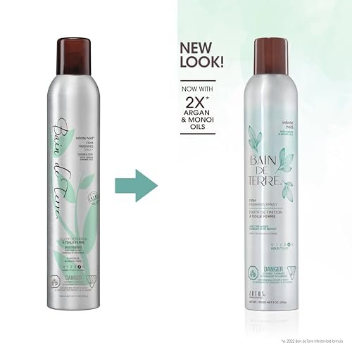Bain de Terre Infinite Hold Firm Finishing Spray - Lasting Control & Shine, Heat & Humidity Protection, Argan & Monoi Oils, Paraben-Free, Color-Safe, Vegan, 9.1 Fl Oz Avelisse