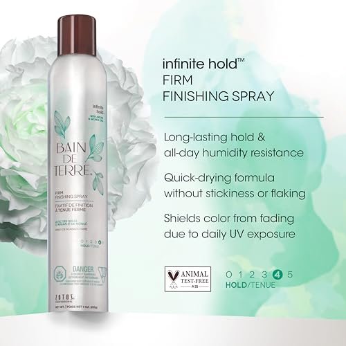 Bain de Terre Infinite Hold Firm Finishing Spray - Lasting Control & Shine, Heat & Humidity Protection, Argan & Monoi Oils, Paraben-Free, Color-Safe, Vegan, 9.1 Fl Oz Avelisse