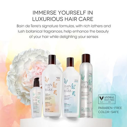Bain de Terre Infinite Hold Firm Finishing Spray - Lasting Control & Shine, Heat & Humidity Protection, Argan & Monoi Oils, Paraben-Free, Color-Safe, Vegan, 9.1 Fl Oz Avelisse