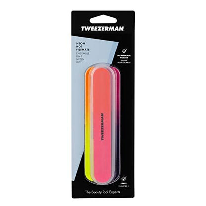 Tweezerman Neon Hot Nail Filemates - 3 Count Emery Nail Files for Natural and Acrylic Nails