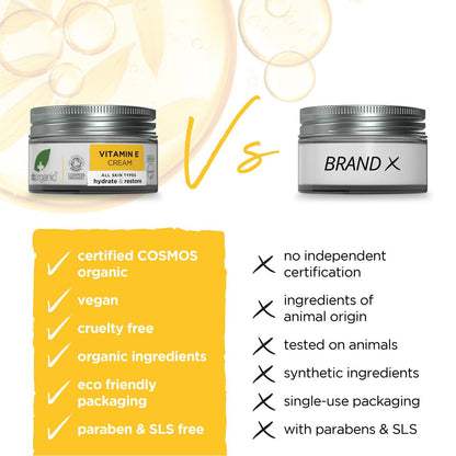 Dr. Organic Vitamin E Moisturising and Restoring Cream - Deeply Hydrates, Restores Natural Balance, Certified Organic, 50 mL Avelisse