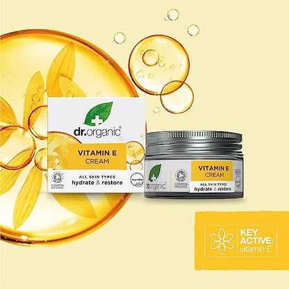 Dr. Organic Vitamin E Moisturising and Restoring Cream - Deeply Hydrates, Restores Natural Balance, Certified Organic, 50 mL Avelisse
