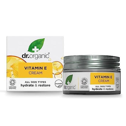 Dr. Organic Vitamin E Moisturising and Restoring Cream - Deeply Hydrates, Restores Natural Balance, Certified Organic, 50 mL Avelisse