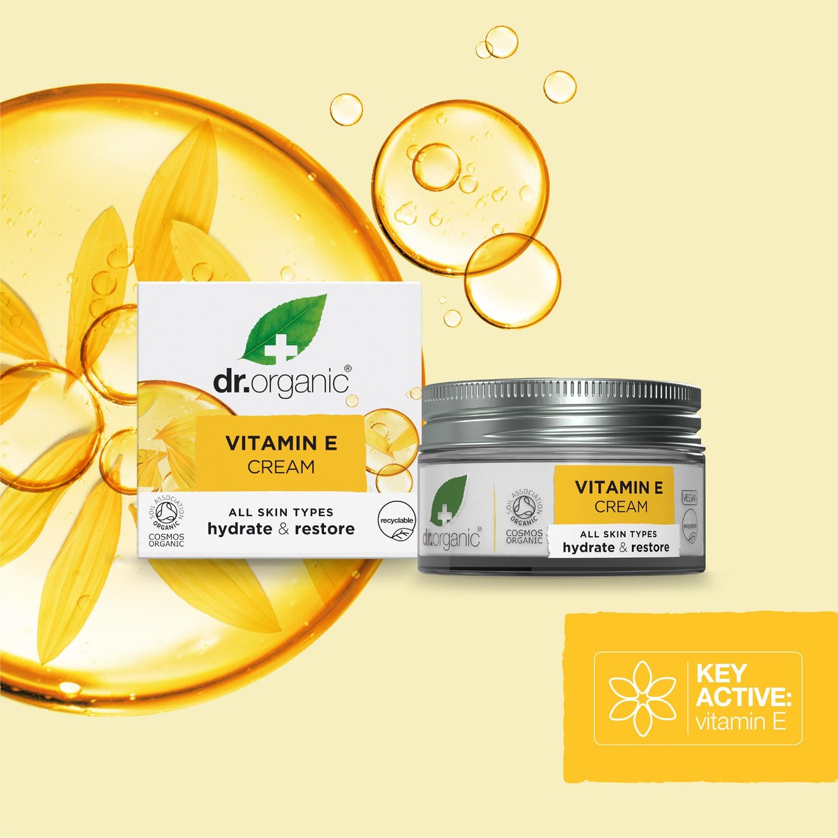 Dr. Organic Vitamin E Moisturising and Restoring Cream - Deeply Hydrates, Restores Natural Balance, Certified Organic, 50 mL Avelisse
