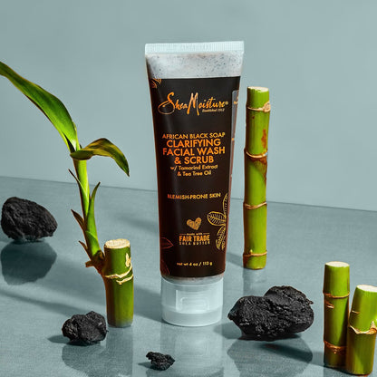 SheaMoisture African Black Soap Facial Wash and Scrub for Blemish Prone Skin, 4 oz