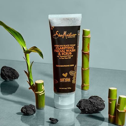 SheaMoisture African Black Soap Facial Wash and Scrub for Blemish Prone Skin, 4 oz