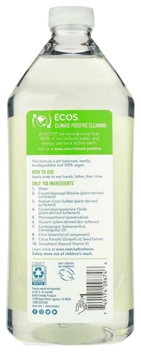 ECOS Hypoallergenic Hand Soap, Lemongrass - 32 Fl Oz - görsel 3
