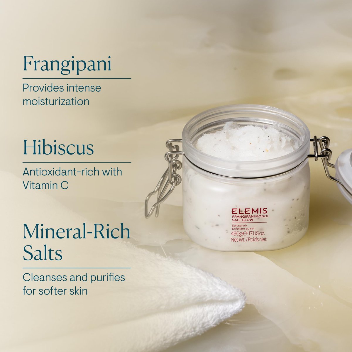 ELEMIS Frangipani Monoi Salt Glow 490g – Exfoliating Body Scrub for Radiant, Hydrated Skin Avelisse