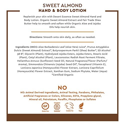 Desert Essence Hand and Body Lotion, Sweet Almond, 8 oz - görsel 10