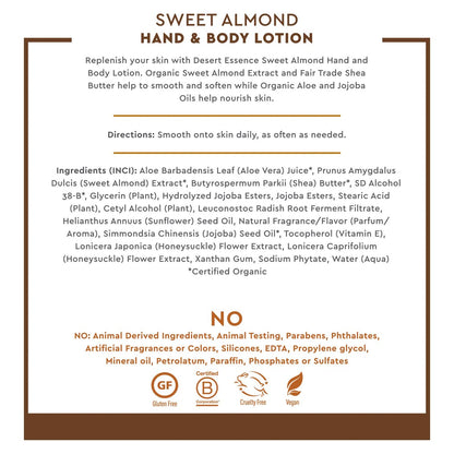 Desert Essence Hand and Body Lotion, Sweet Almond, 8 oz