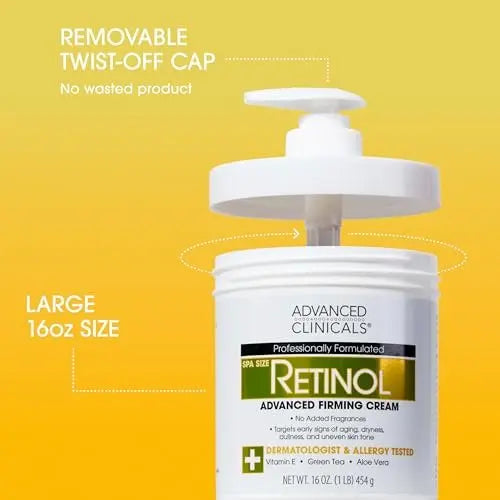 Advanced Clinicals Retinol Body Lotion & Face Moisturizer - Anti Aging Cream for Fine Lines, Wrinkles & Crepe Skin, 16 oz Avelisse
