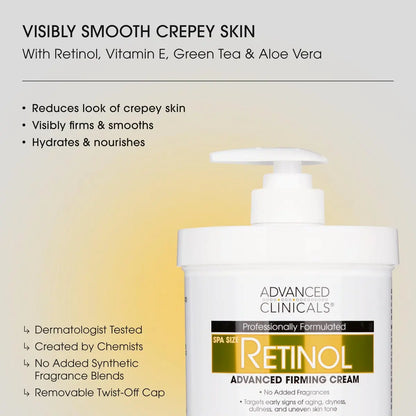 Advanced Clinicals Retinol Body Lotion & Face Moisturizer - Anti Aging Cream for Fine Lines, Wrinkles & Crepe Skin, 16 oz Avelisse