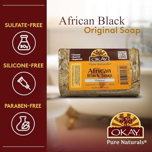 OKAY Pure Naturals African Black Soap - Natural Black Soap Bar with Raw Shea Butter and Cocoa, Cleansing for Hair, Face & Skin for Women & Men - 8.5 oz (Pack of 1) - görsel 8