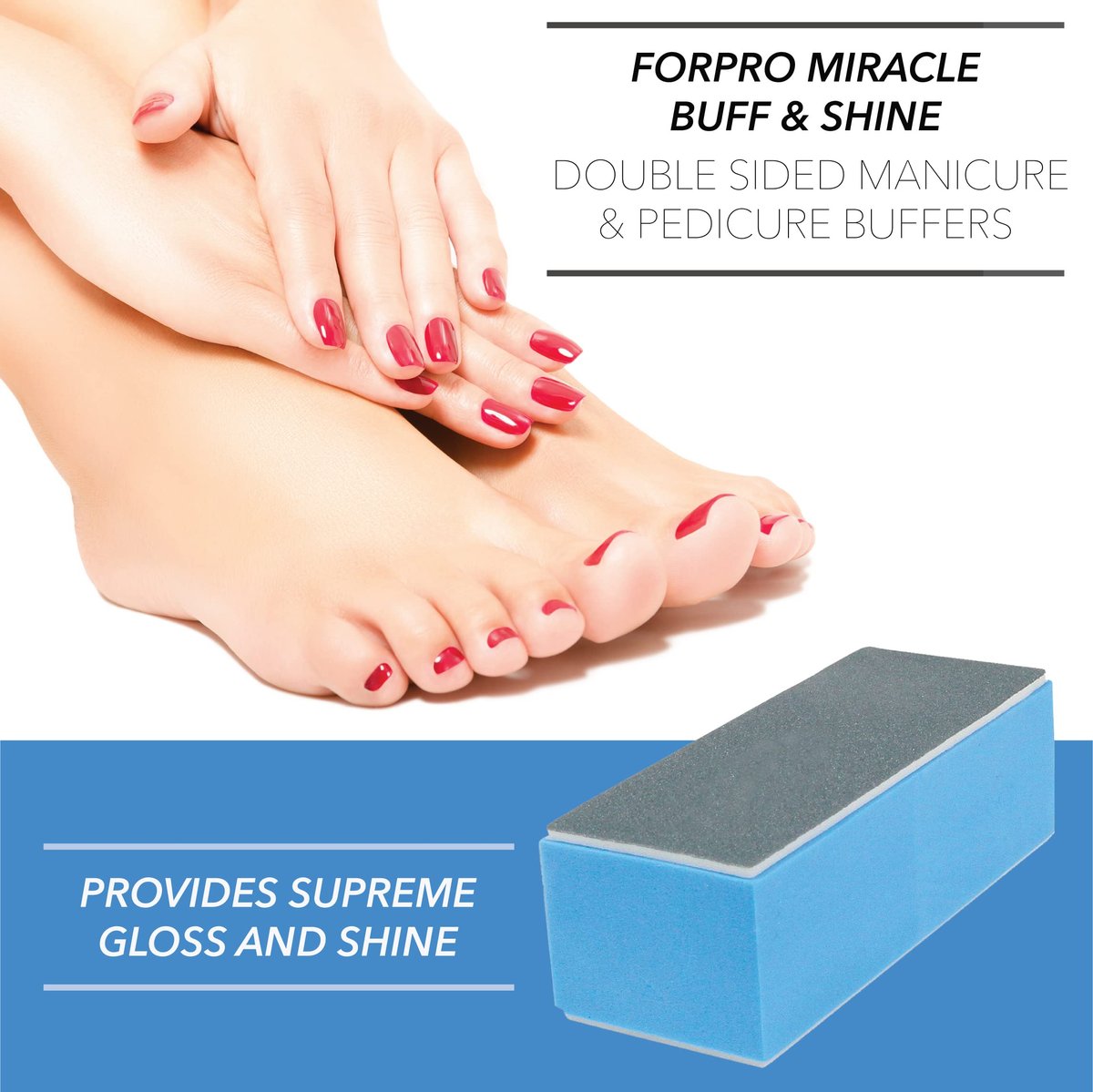 ForPro Professional Collection Miracle Buff & Shine - 12 Double-Sided Nail Buffers (Grey 400/White 4000 Grit) Avelisse