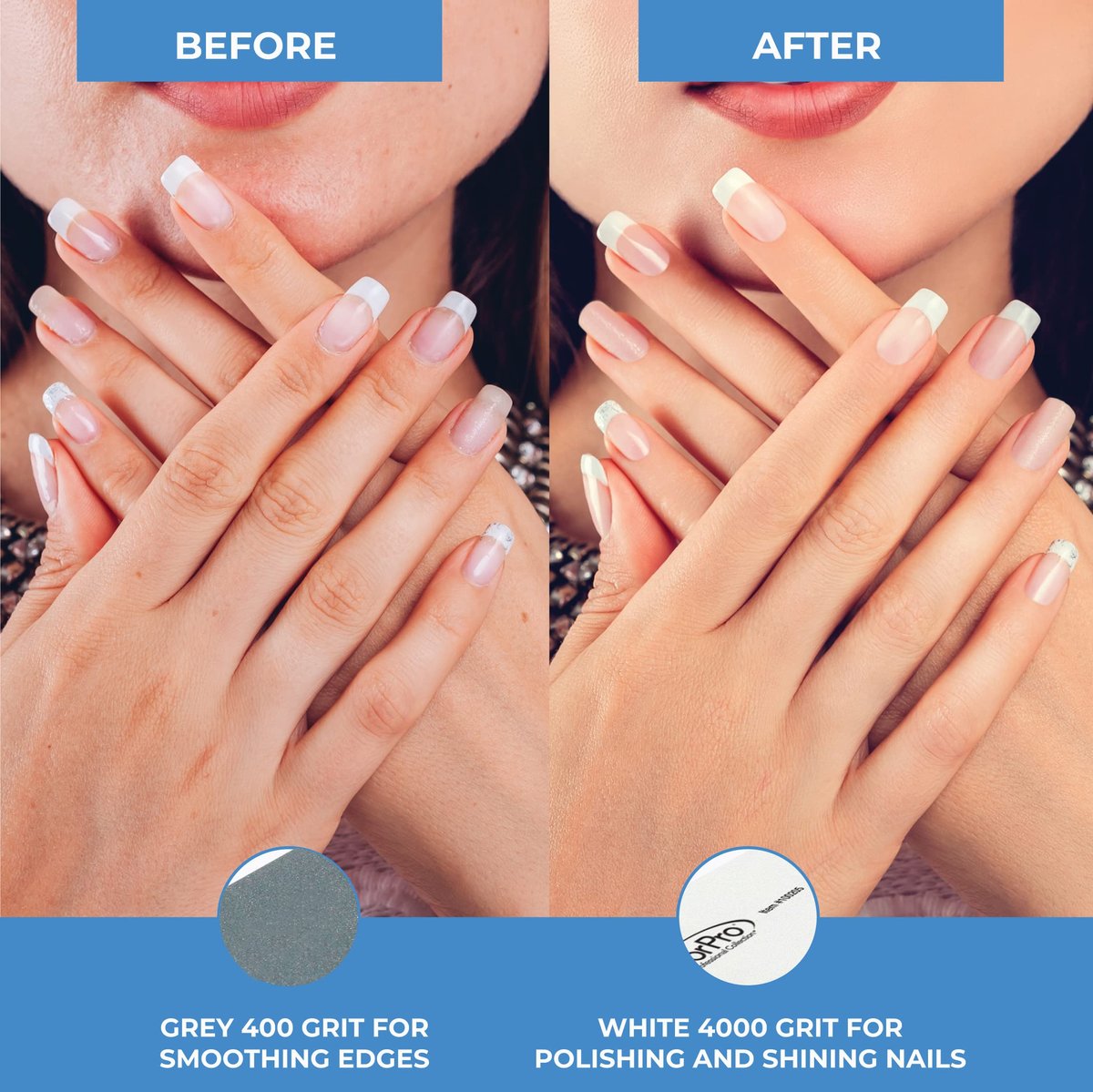 ForPro Professional Collection Miracle Buff & Shine - 12 Double-Sided Nail Buffers (Grey 400/White 4000 Grit) Avelisse