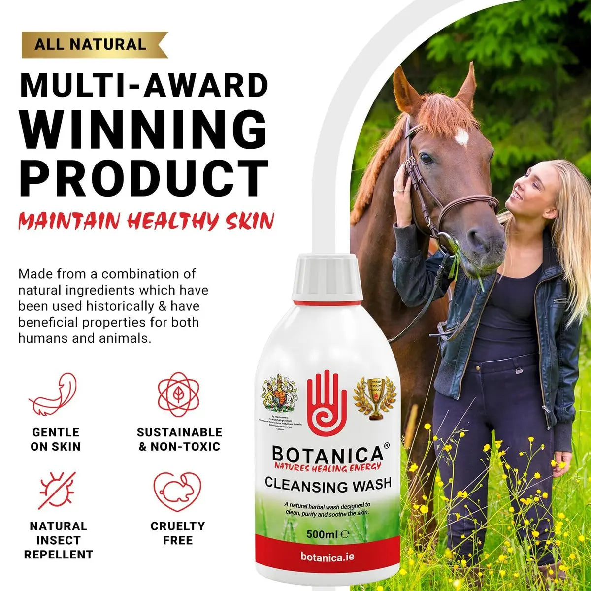 Botanica Cleansing Wash: Premium Horse Skin Cleanser & Equine Coat Care Wash with Aloe Vera, Tea Tree, Lavender & Comfrey - 500 ml Avelisse