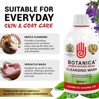 Botanica Cleansing Wash: Premium Horse Skin Cleanser & Equine Coat Care Wash with Aloe Vera, Tea Tree, Lavender & Comfrey - 500 ml Avelisse