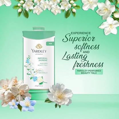 Yardley London Jasmine Perfumed Talcum Powder – 250 g (8.8 oz) Deodorizing Body Talc