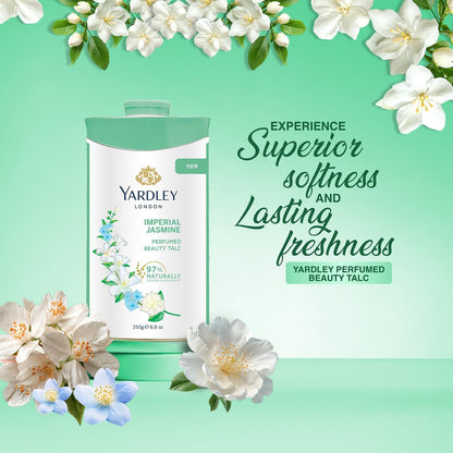 Yardley London Jasmine Perfumed Talcum Powder – 250 g (8.8 oz) Deodorizing Body Talc