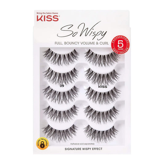 KISS So Wispy False Eyelashes Multipack #09 - 5 Pairs Lightweight Natural Human Hair Lashes, Cruelty-Free & Reusable