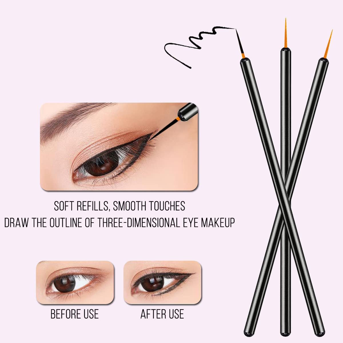 KINGMAS 100 Pack Disposable Ultra-Fine Point Eyeliner Brushes - Precision Eye Liner Applicators for Professional & Personal Use - görsel 4
