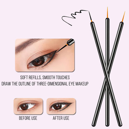 KINGMAS 100 Pack Disposable Ultra-Fine Point Eyeliner Brushes - Precision Eye Liner Applicators for Professional & Personal Use