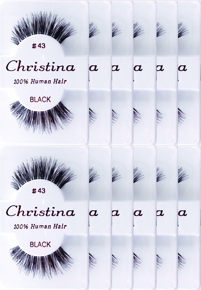 Christina 12 Pack False Eye Lashes Style 43 – Premium Human Hair: Each lash is made from fine human hair for a – Image 1