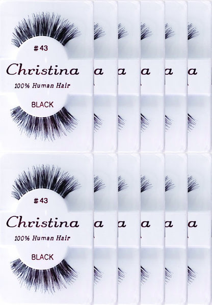 Christina 12 Pack False Eye Lashes Style 43 – Premium Human Hair: Each lash is made from fine human hair for a – Image 1