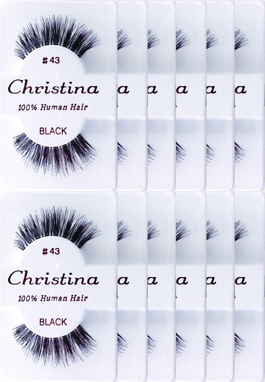 Christina 12 Pack False Eye Lashes Style 43 - Black Human Hair Lashes Avelisse