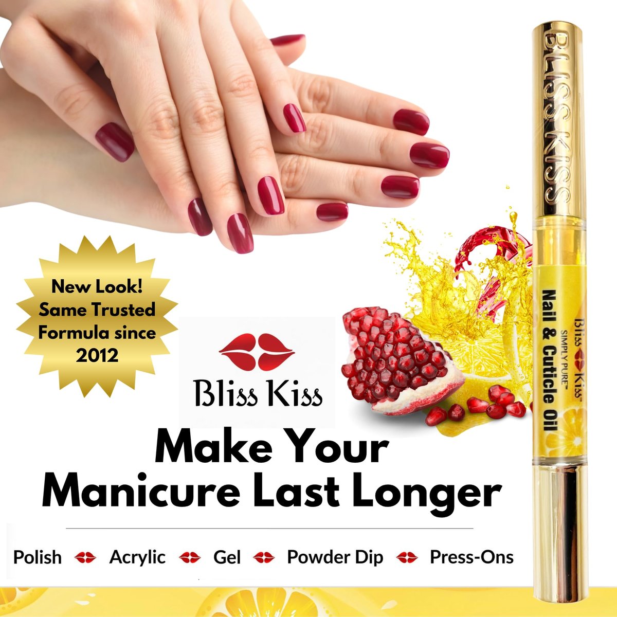 Bliss Kiss Crisp Fragrance Nail Oil Cuticle Pen - Vitamin E & Jojoba for Stronger Nails Avelisse