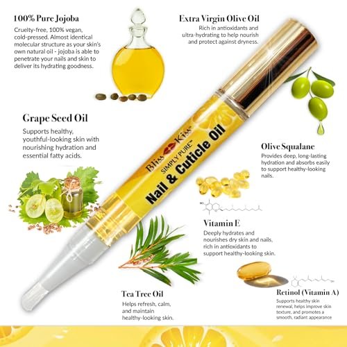 Bliss Kiss Crisp Fragrance Nail Oil Cuticle Pen - Vitamin E & Jojoba for Stronger Nails Avelisse