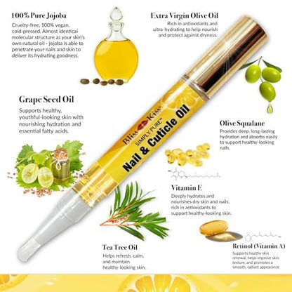 Bliss Kiss Crisp Fragrance Nail Oil Cuticle Pen - Vitamin E & Jojoba for Stronger Nails Avelisse