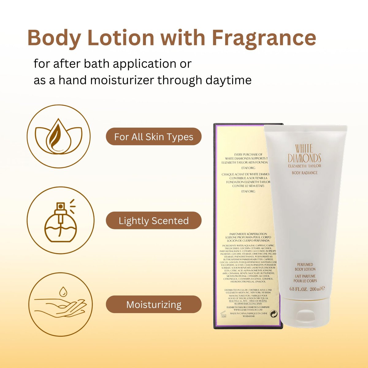 Elizabeth Taylor White Diamonds Perfumed Body Lotion for Women, 6.8 oz - Cranberry Avelisse