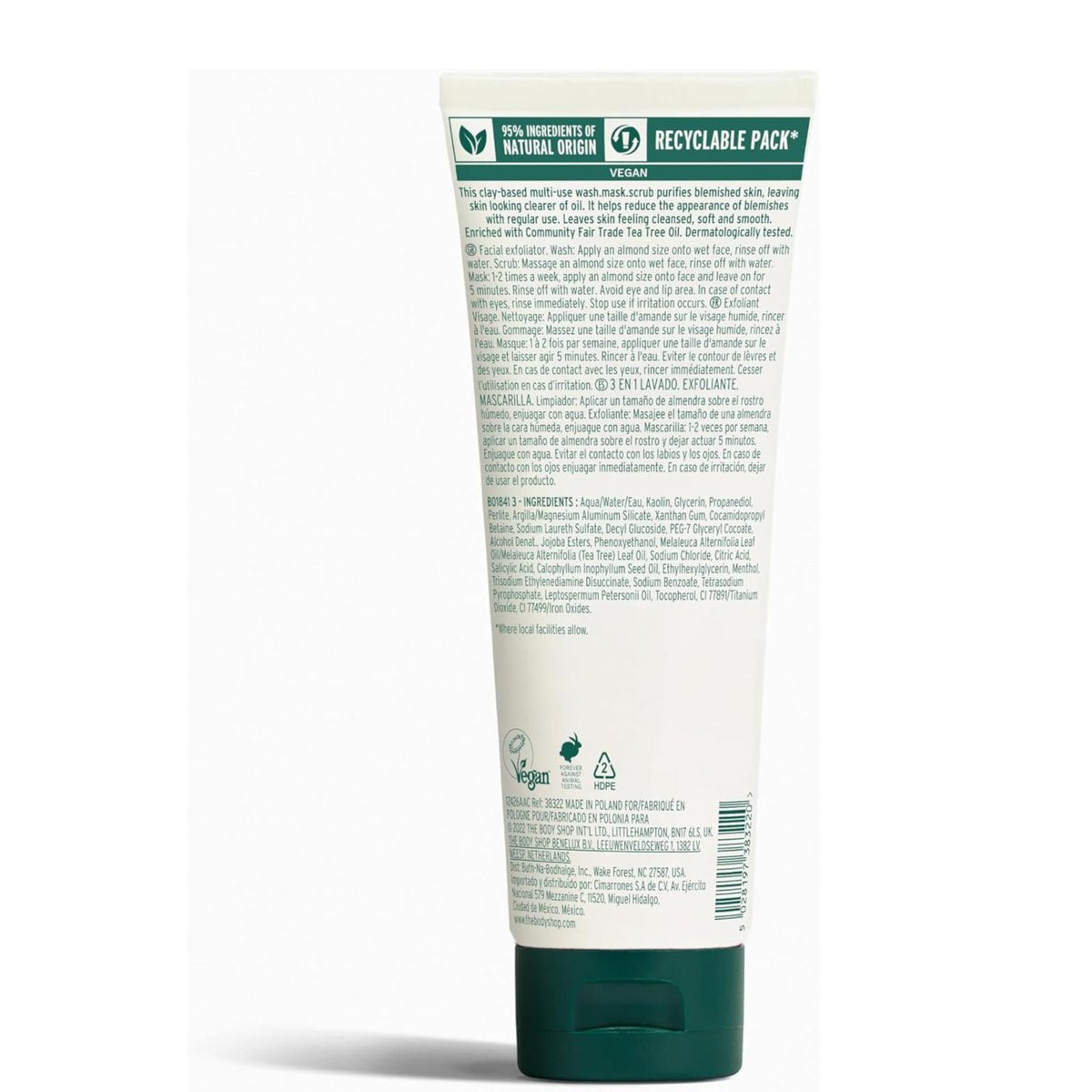 The Body Shop Tea Tree Skin Clearing Daily Face Scrub - Exfoliating and Purifying for Blemished Skin - 4.2 Fl Oz Avelisse