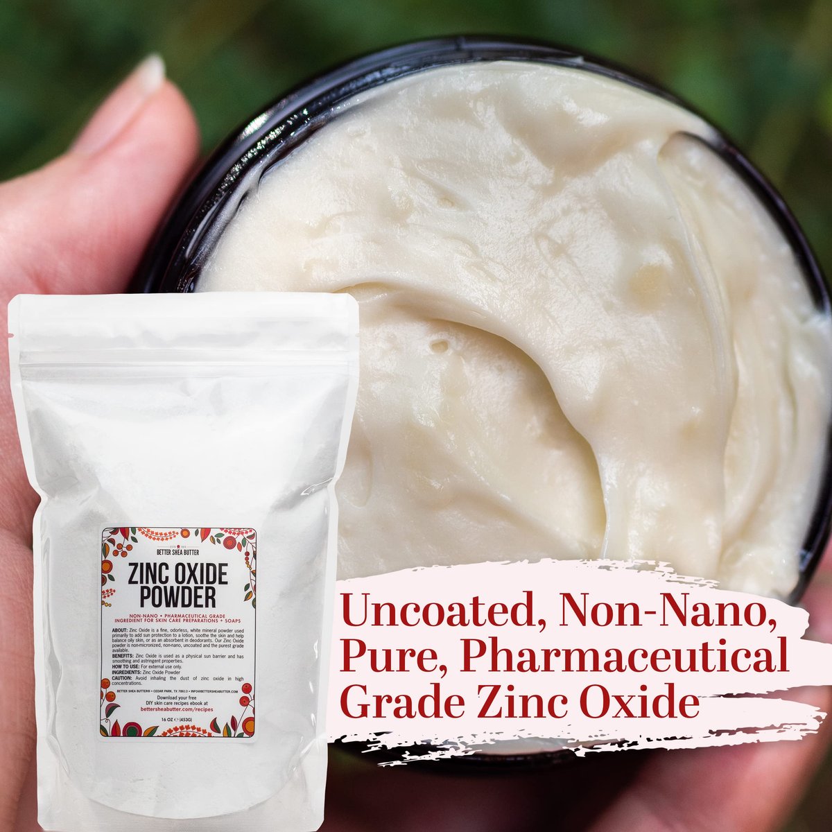 Zinc Oxide Powder - Uncoated, Non Nano, Pharmaceutical Grade - 1 LB - Better Shea Butter Avelisse