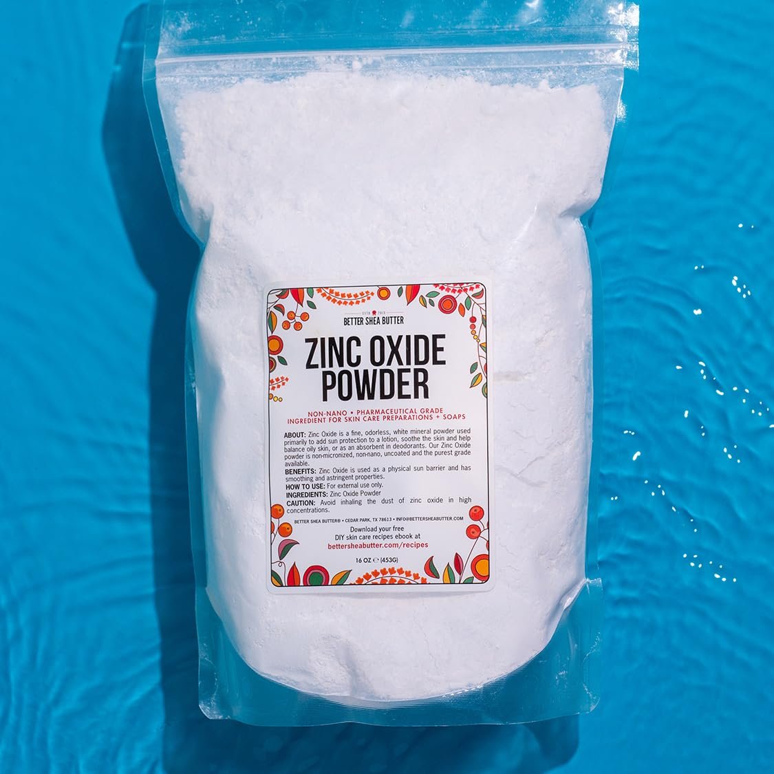 Zinc Oxide Powder - Uncoated, Non Nano, Pharmaceutical Grade - 1 LB - Better Shea Butter Avelisse
