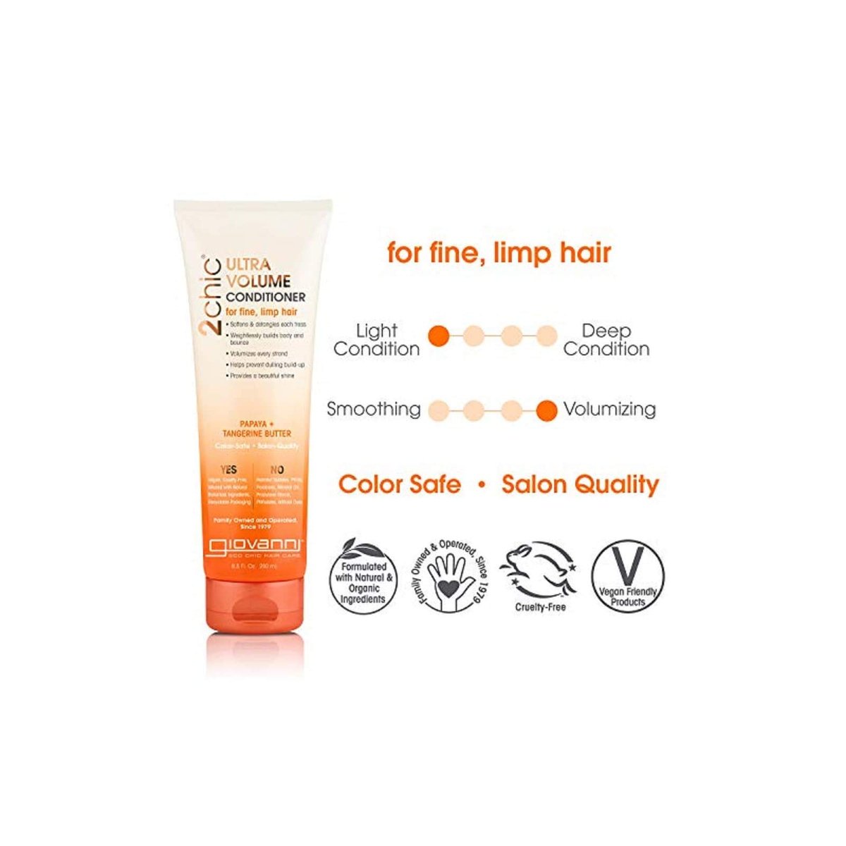 GIOVANNI 2chic Ultra-Volume Conditioner - Volumizing Conditioner for Thin Hair with Papaya & Tangerine Butter, Paraben-Free, Color Safe - 8.5 oz Avelisse