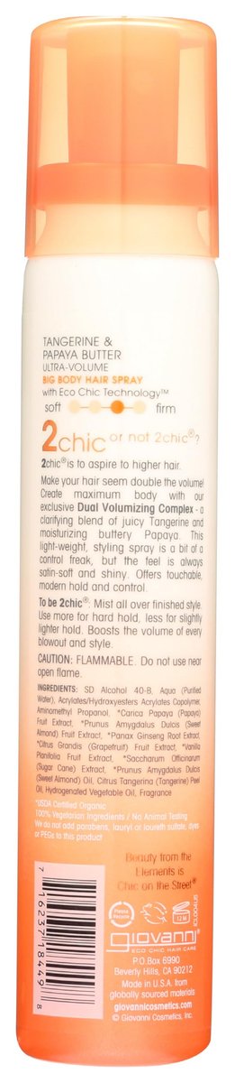 GIOVANNI 2chic Ultra-Volume Big-Body Hair Spray - Daily Volumizing Formula with Papaya & Tangerine Butter for Fine, Limp, Thin Hair - No Parabens, Color Safe - 5 fl oz