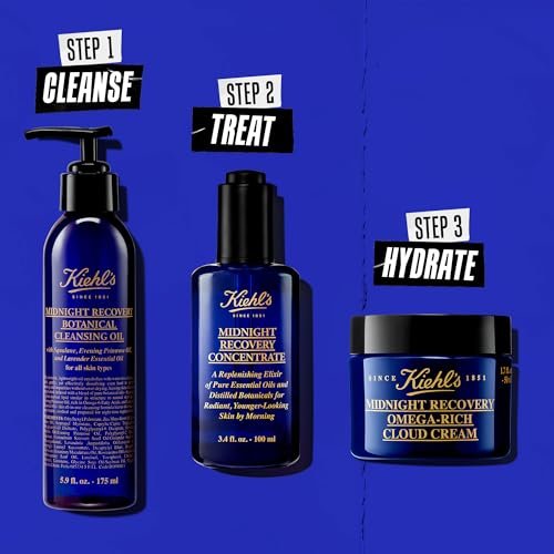 Kiehl's Midnight Recovery Concentrate Moisturizing Face Oil - Lightweight Facial Serum for Overnight Radiance, Reduces Fine Lines & Refines Texture, 99.4% Naturally Derived, 3.4 fl oz Avelisse