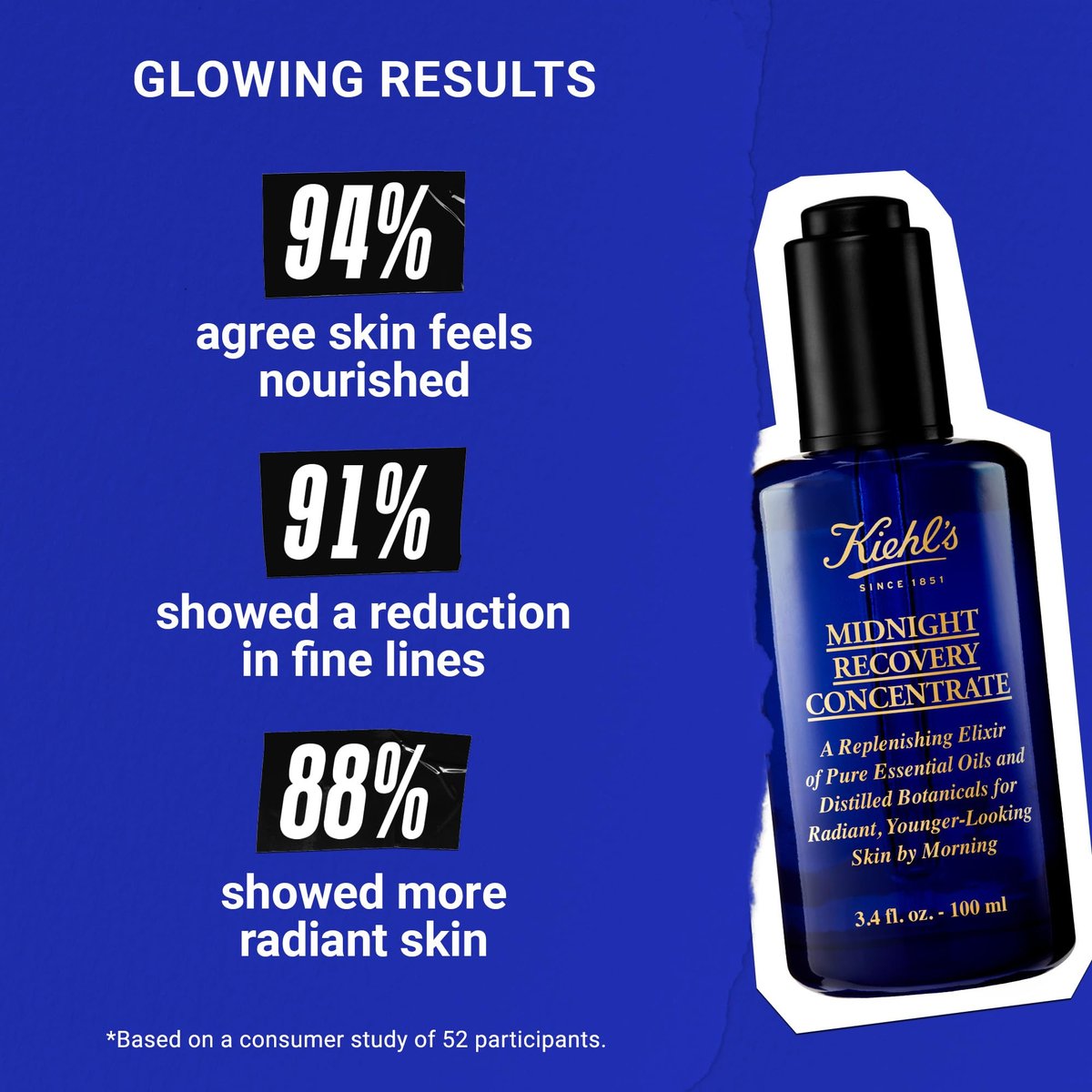 Kiehl's Midnight Recovery Concentrate Moisturizing Face Oil - Lightweight Facial Serum for Overnight Radiance, Reduces Fine Lines & Refines Texture, 99.4% Naturally Derived, 3.4 fl oz Avelisse