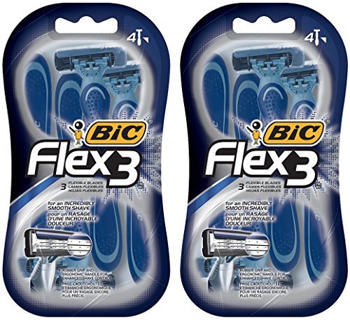 BIC Flex 3 Men's Disposable Razor, 4 Count (Pack of 2) - 8 Razors Total Avelisse