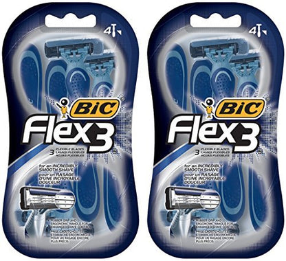 BIC Flex 3 Men's Disposable Razor, 4 Count (Pack of 2) - 8 Razors Total Avelisse