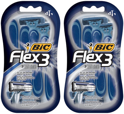 BIC Flex 3 Men's Disposable Razor, 4 Count (Pack of 2) - 8 Razors Total Avelisse