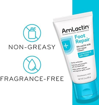 AmLactin Foot Cream Therapy - 3 Ounce (Pack of 2) - Intensive Moisturizer for Dry, Cracked Feet Avelisse