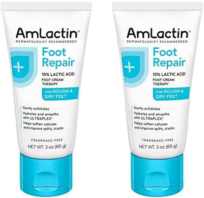 AmLactin Foot Cream Therapy - 3 Ounce (Pack of 2) - Intensive Moisturizer for Dry, Cracked Feet Avelisse