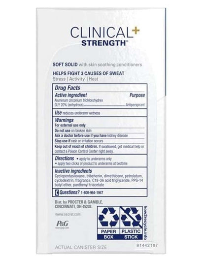 Secret Clinical Strength Antiperspirant & Deodorant Soft Solid, Light & Fresh Scent, 1.6 oz (Pack of 3) Avelisse